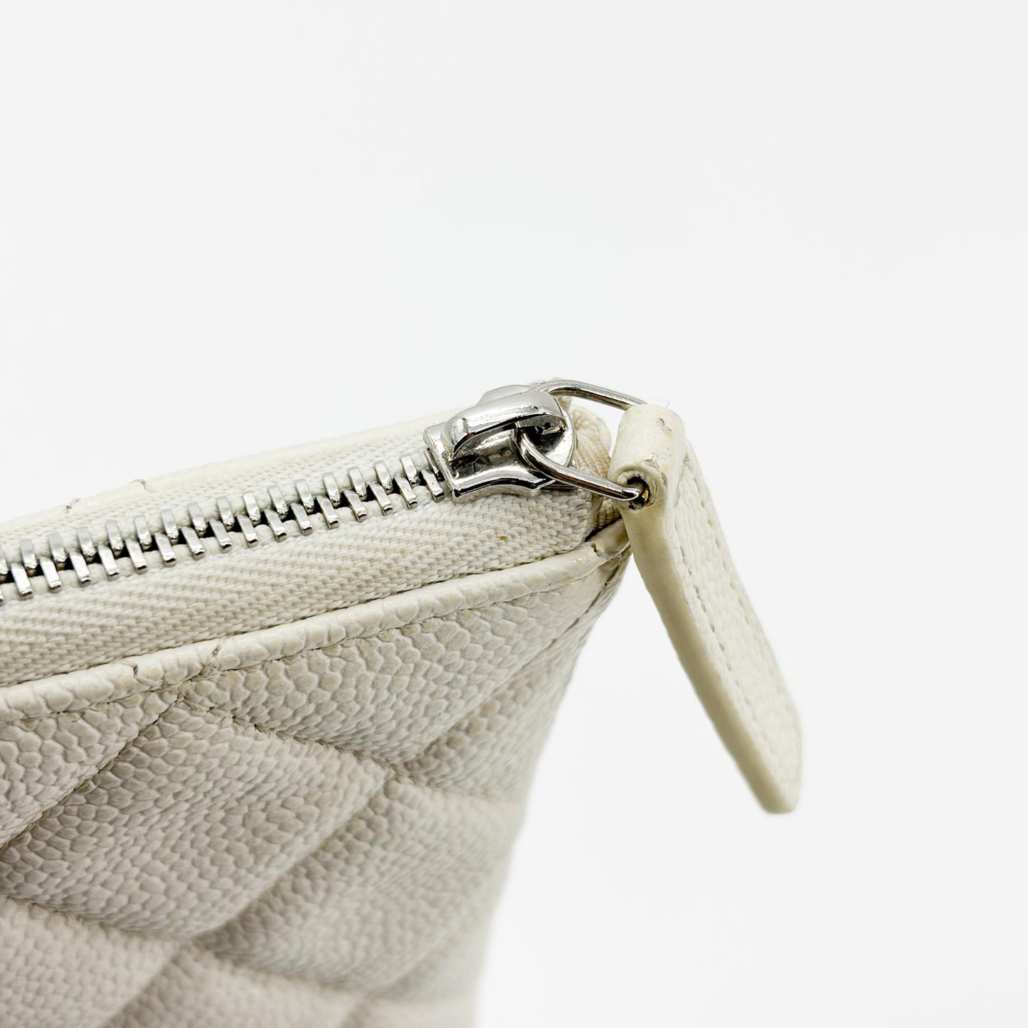 Chanel Classic Large Pouch Grained Calfskin Silver Hardware White