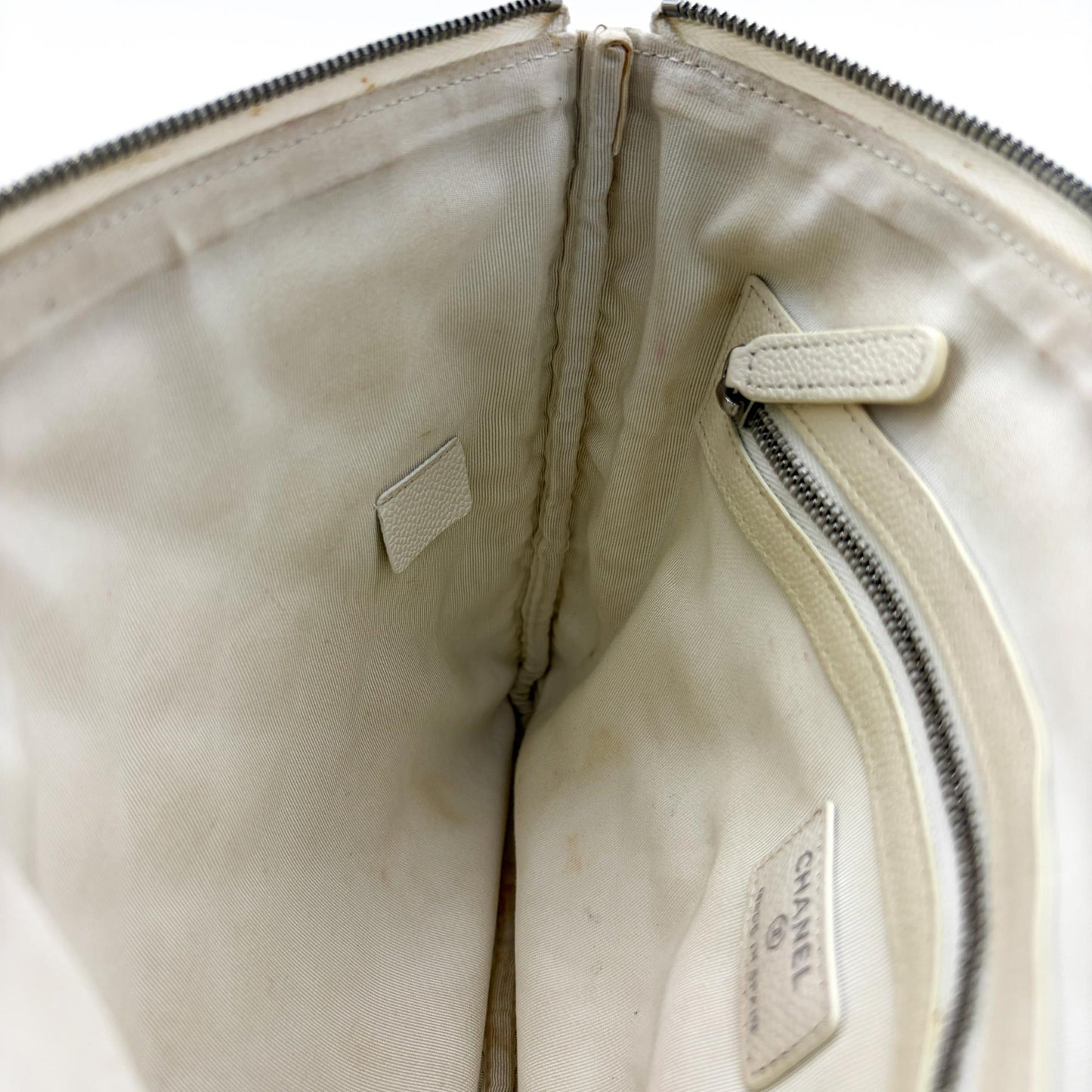 Chanel Classic Large Pouch Grained Calfskin Silver Hardware White