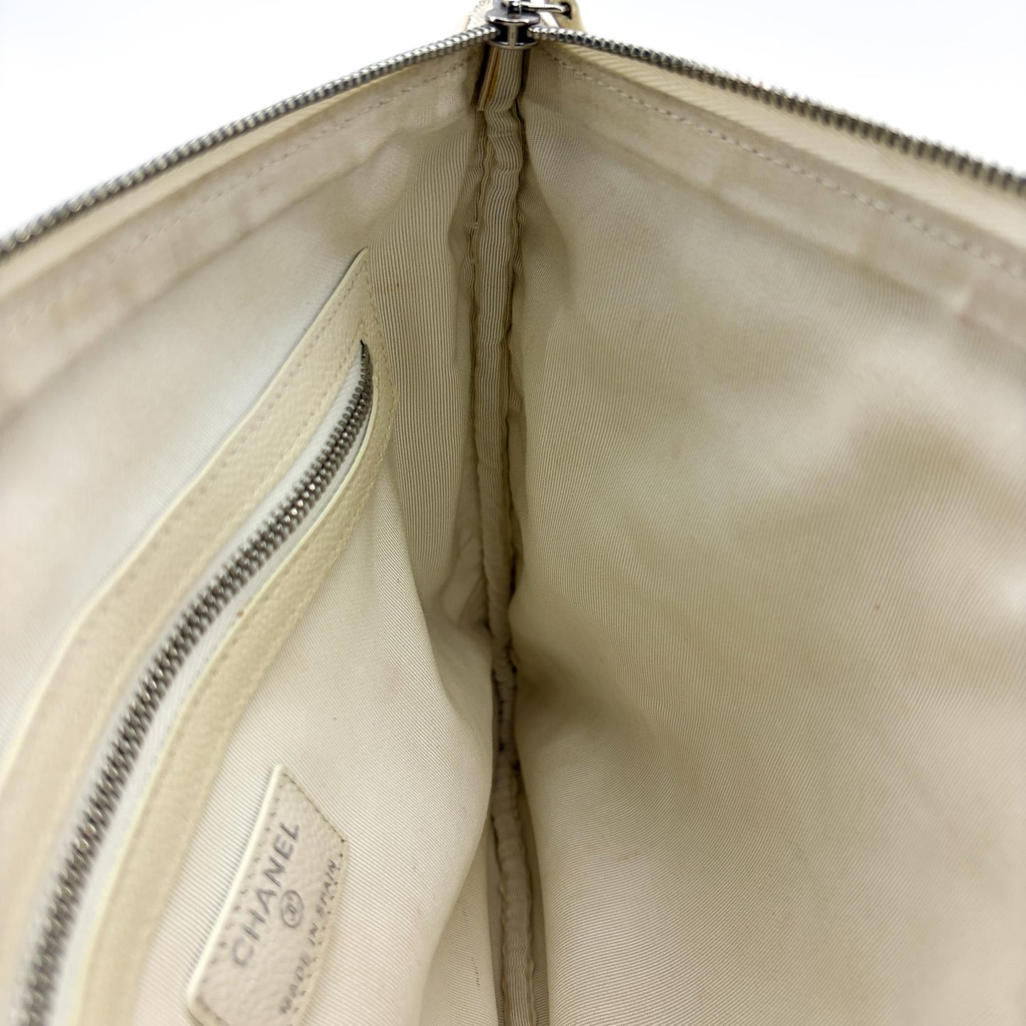 Chanel Classic Large Pouch Grained Calfskin Silver Hardware White