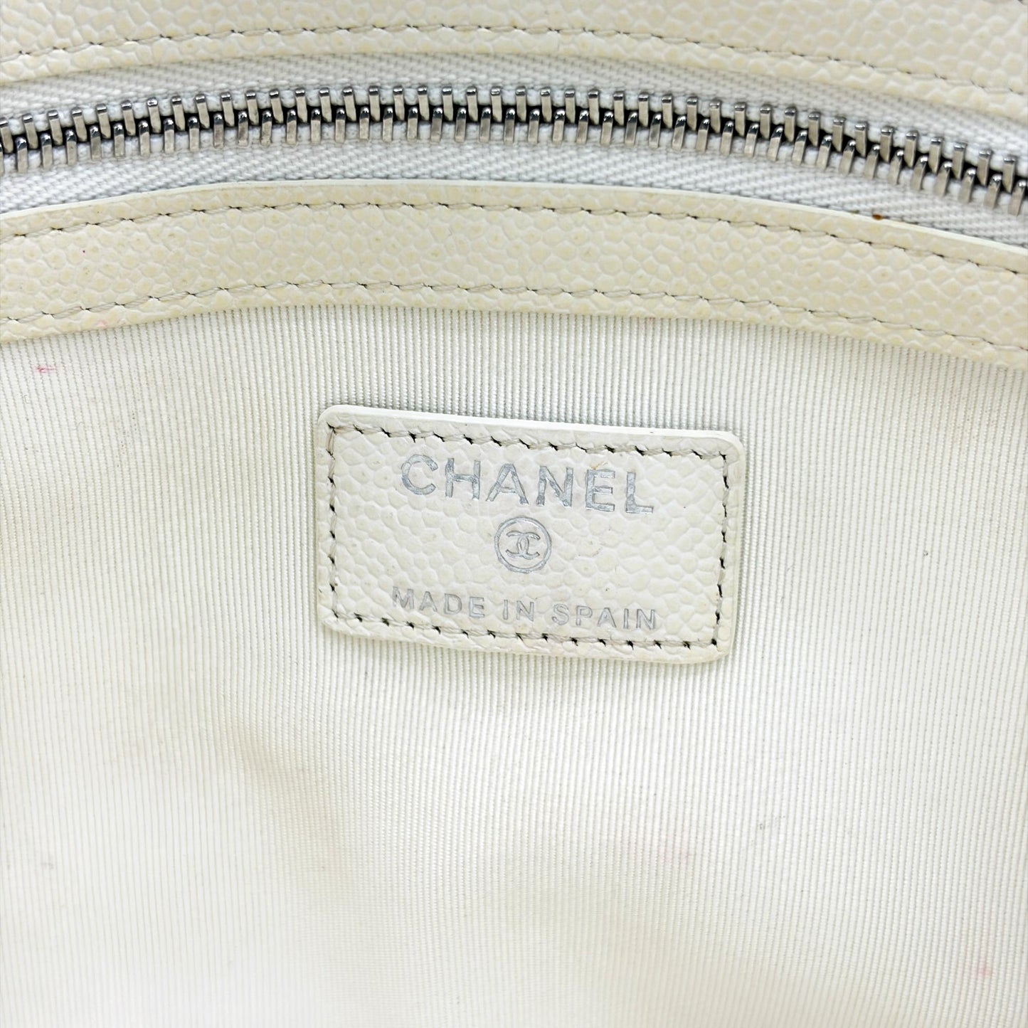 Chanel Classic Large Pouch Grained Calfskin Silver Hardware White