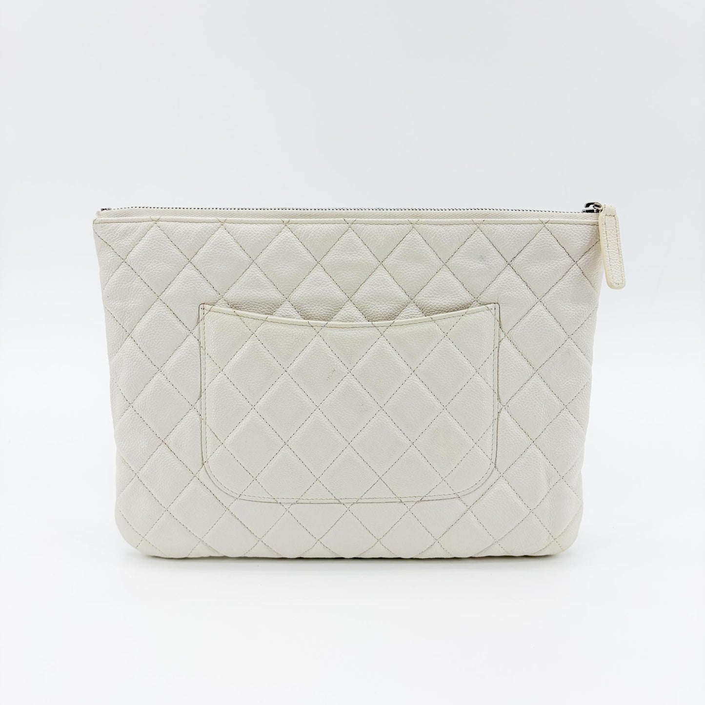 Chanel Classic Large Pouch Grained Calfskin Silver Hardware White