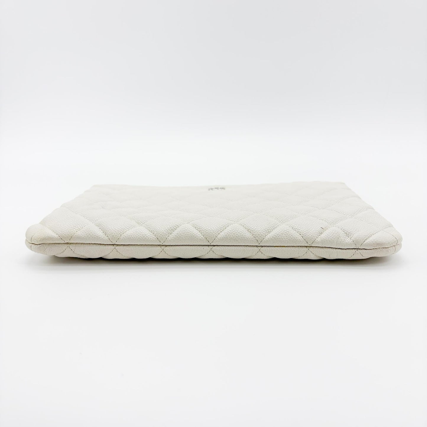 Chanel Classic Large Pouch Grained Calfskin Silver Hardware White