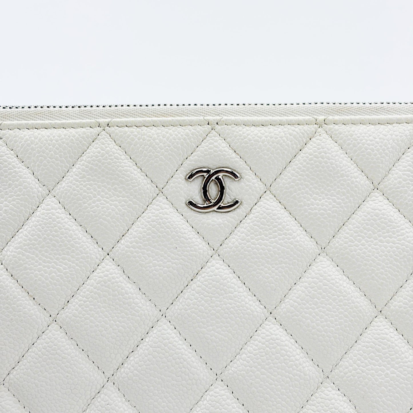 Chanel Classic Large Pouch Grained Calfskin Silver Hardware White