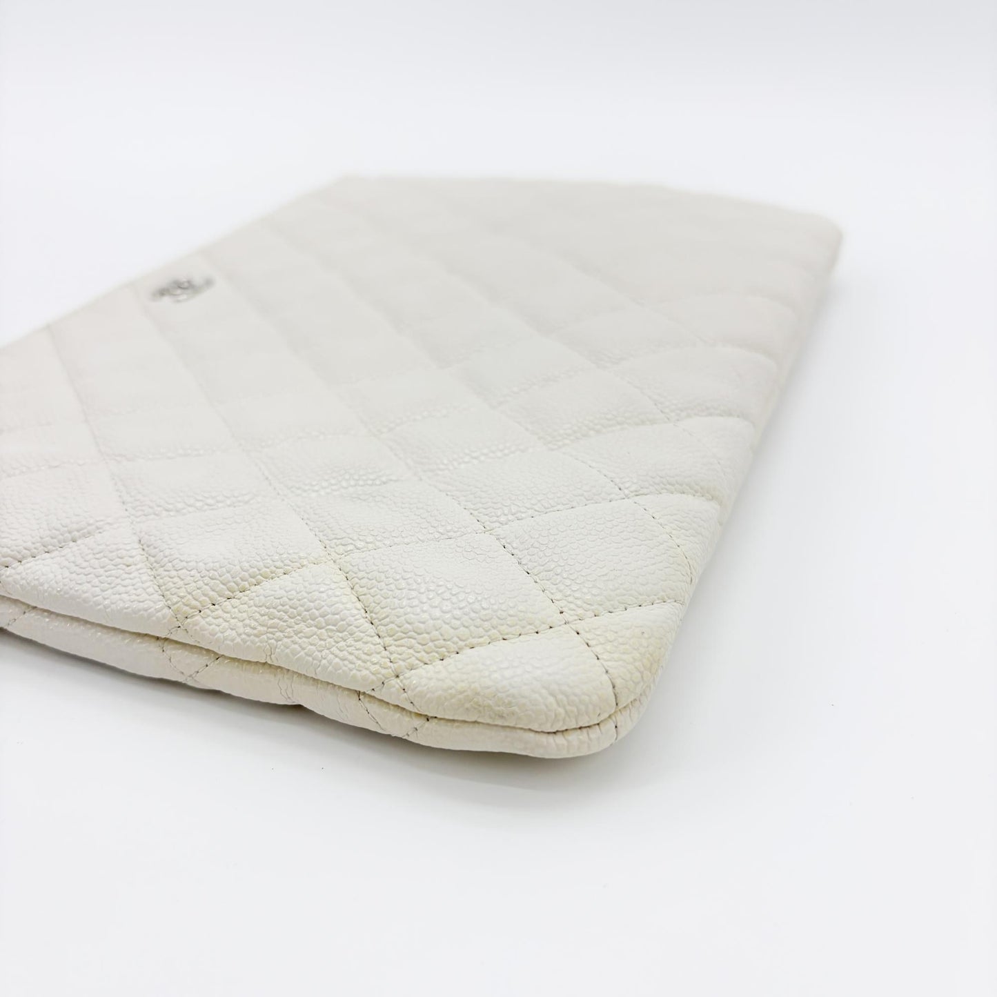 Chanel Classic Large Pouch Grained Calfskin Silver Hardware White
