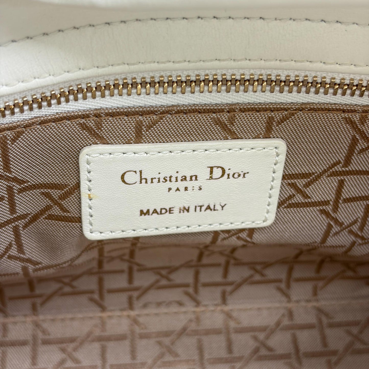 Dior Lady Dior Medium Bag Ultra White Patent Gold Hardware