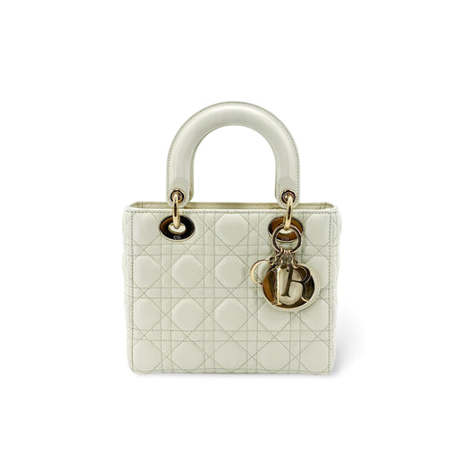 Dior Lady Dior Medium Bag Ultra White Patent Gold Hardware