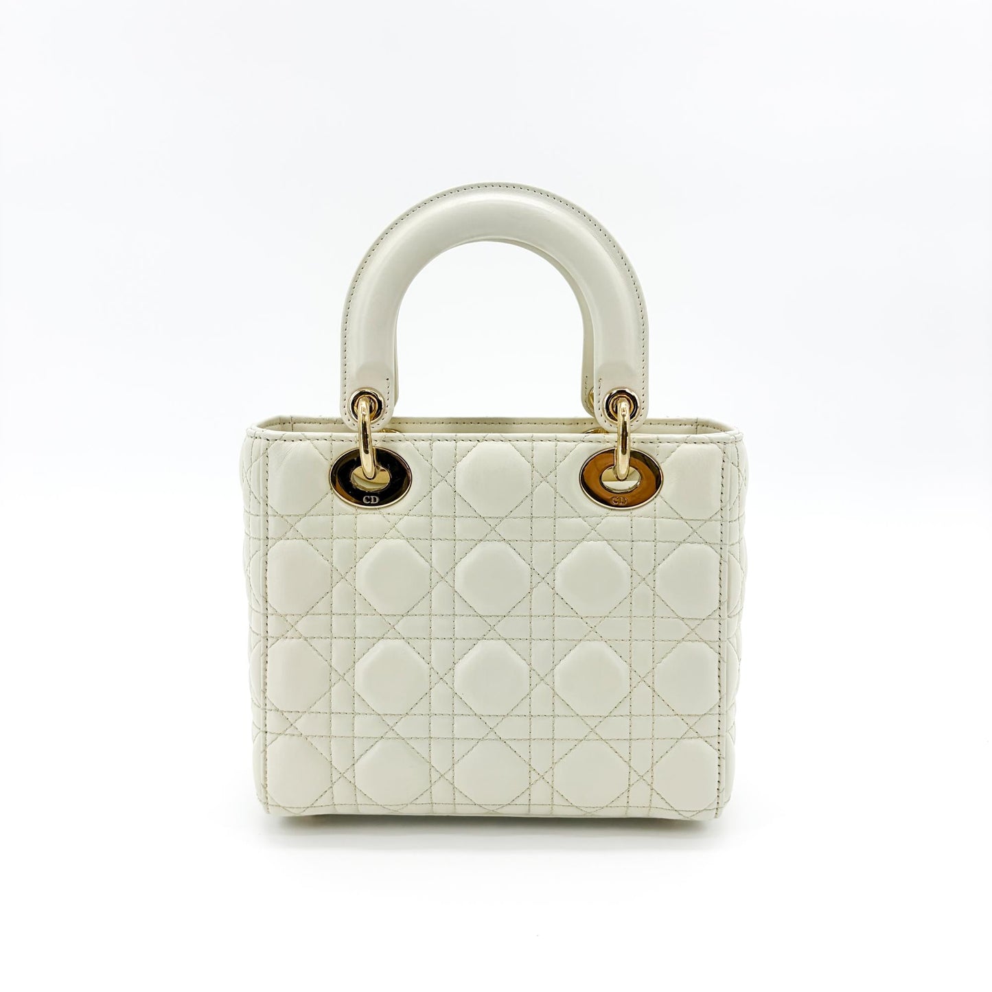 Dior Lady Dior Medium Bag Ultra White Patent Gold Hardware