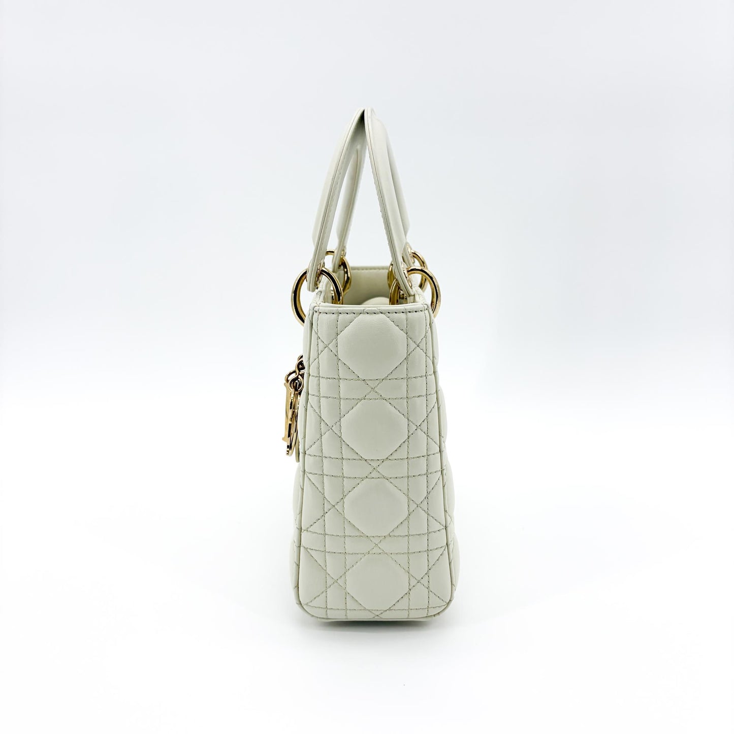 Dior Lady Dior Medium Bag Ultra White Patent Gold Hardware