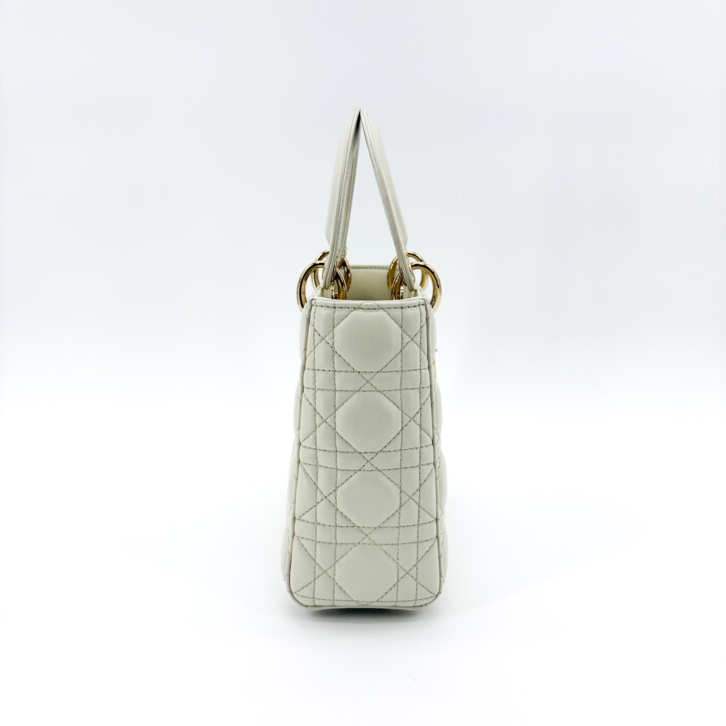 Dior Lady Dior Medium Bag Ultra White Patent Gold Hardware