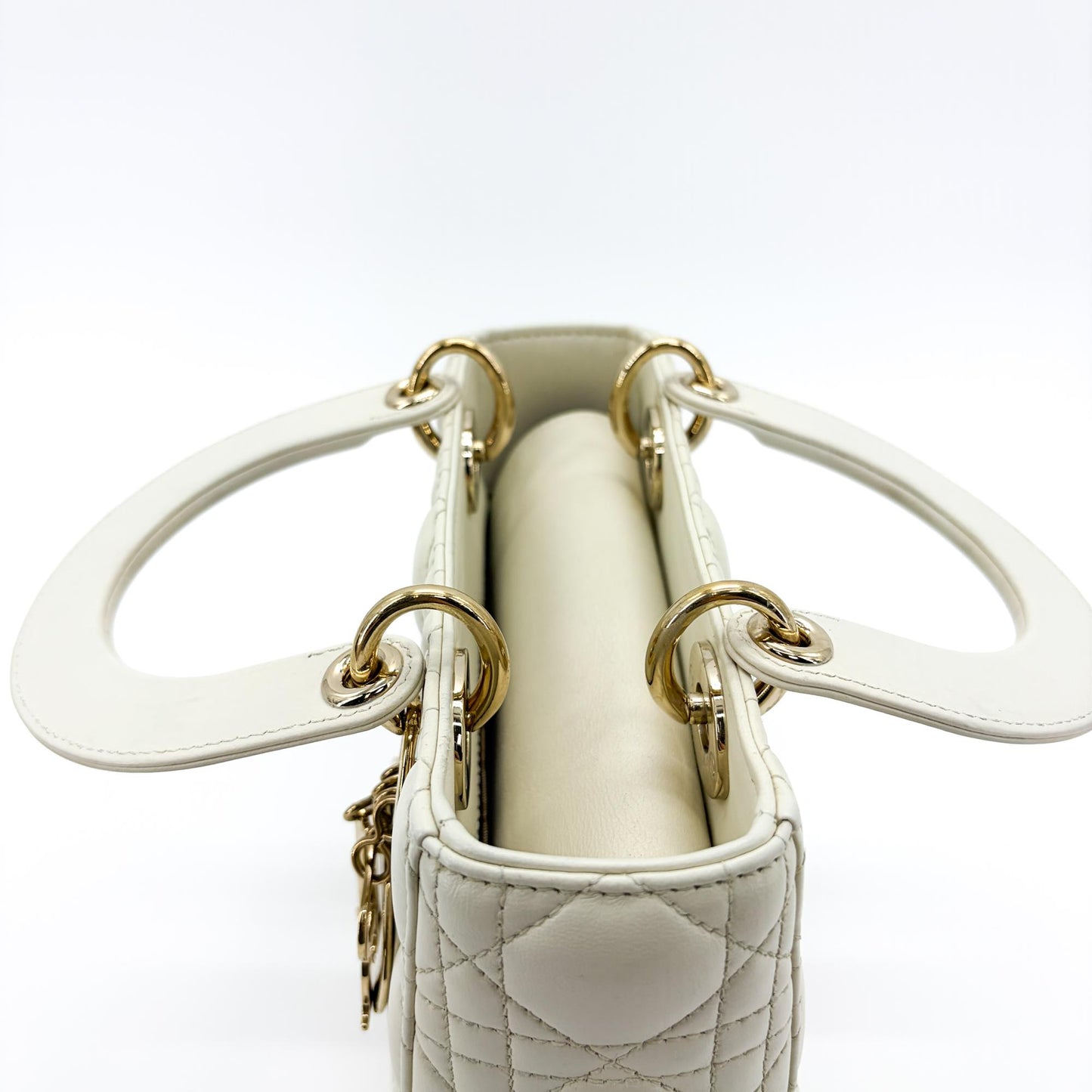 Dior Lady Dior Medium Bag Ultra White Patent Gold Hardware