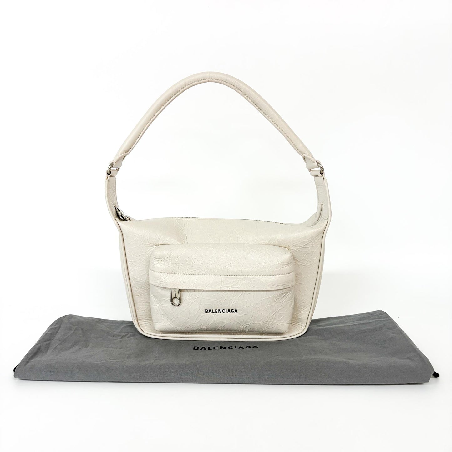 Balenciaga Ami Shoulder Bag Small Arena Lambskin White