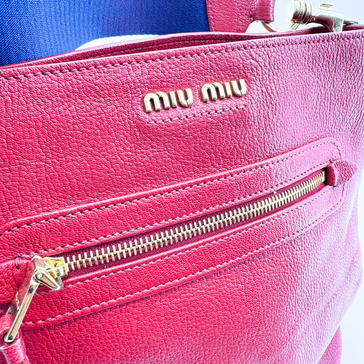 Miu Miu Vitello Leather Striped Strap Crossbody Bag Red