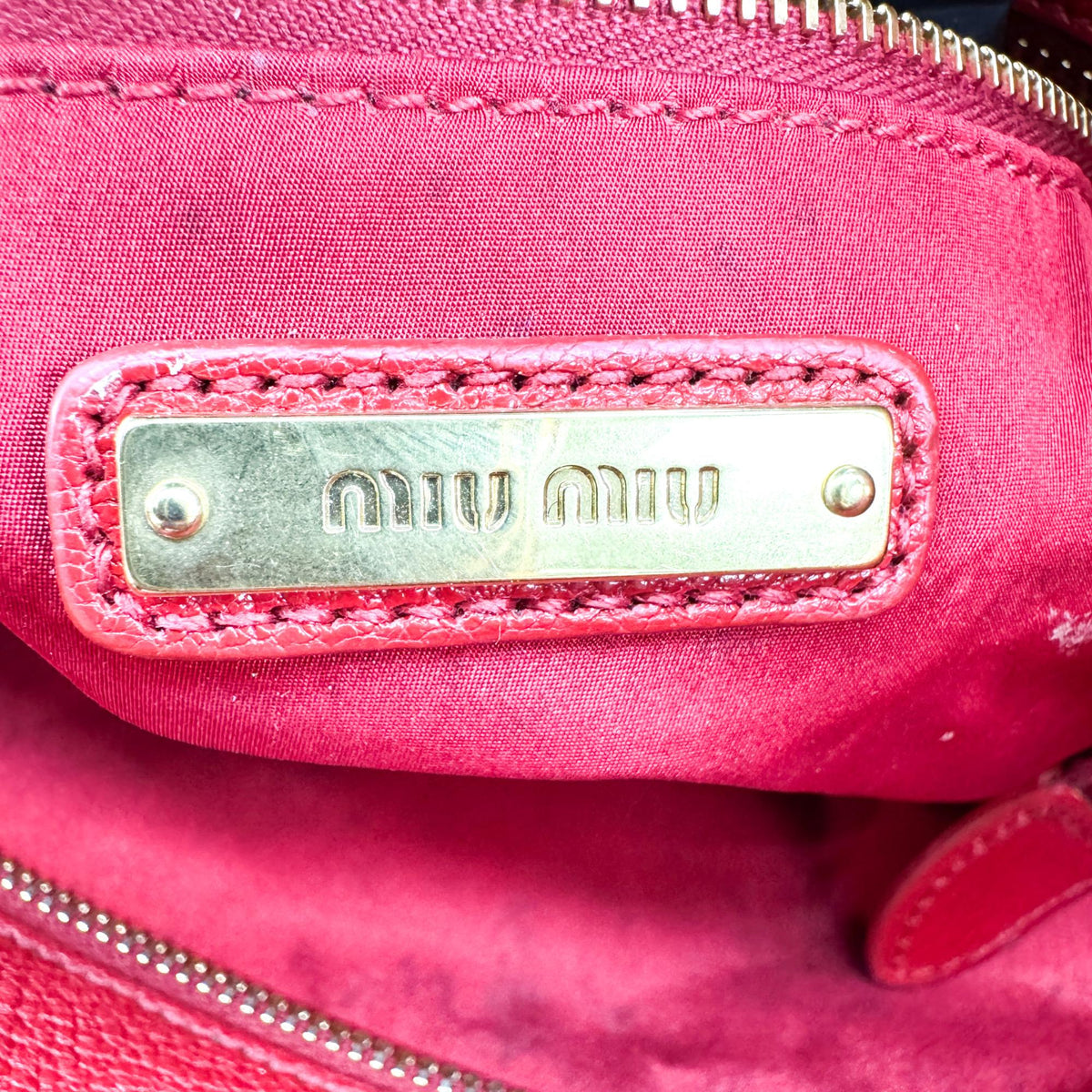 Miu Miu Vitello Leather Striped Strap Crossbody Bag Red