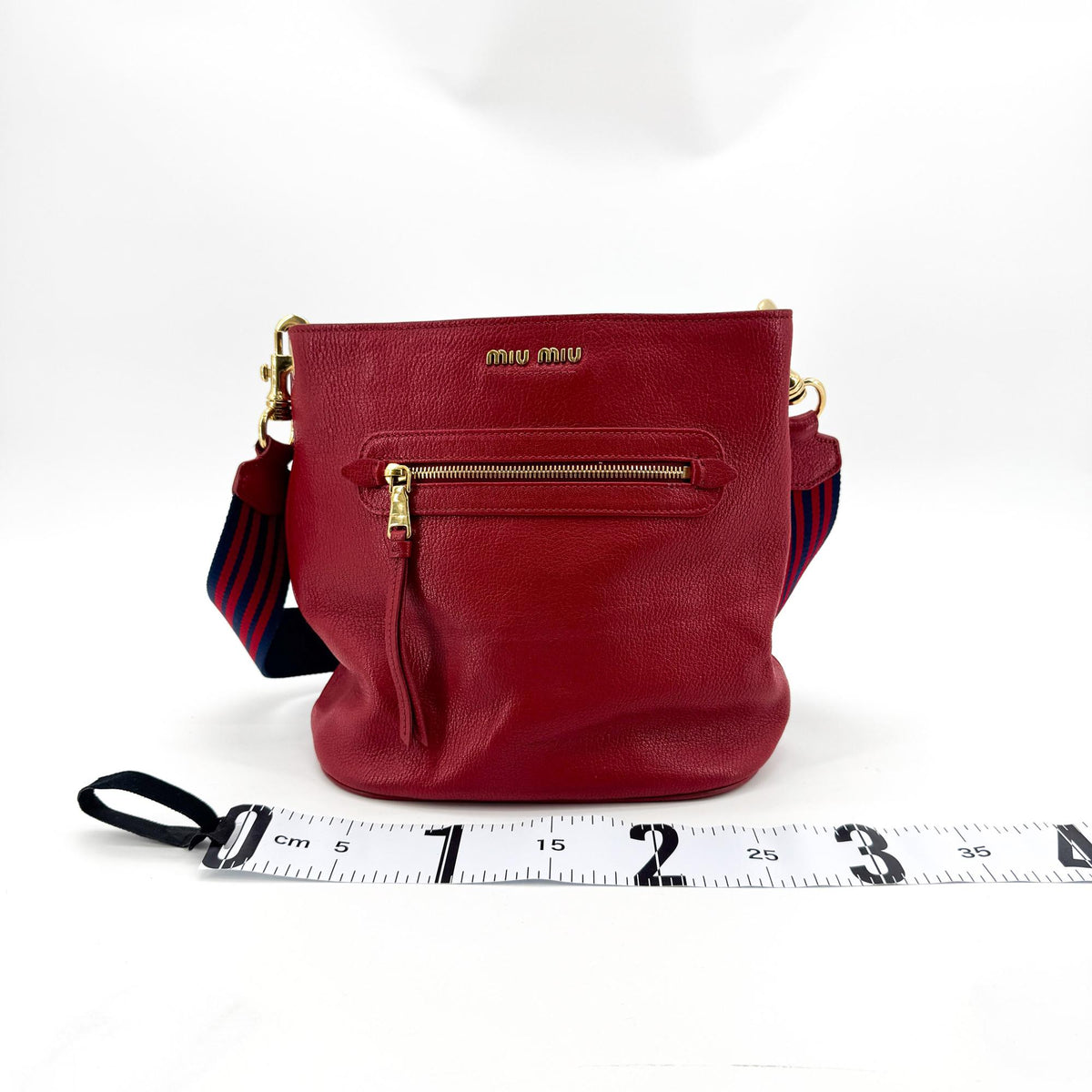 Miu Miu Vitello Leather Striped Strap Crossbody Bag Red