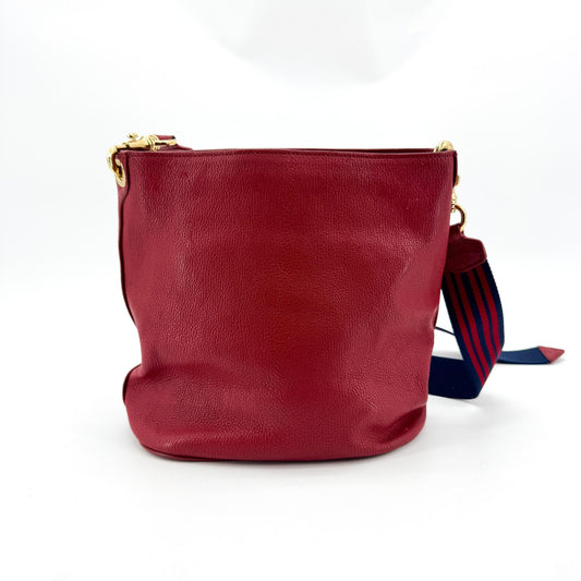 Miu Miu Vitello Leather Striped Strap Crossbody Bag Red