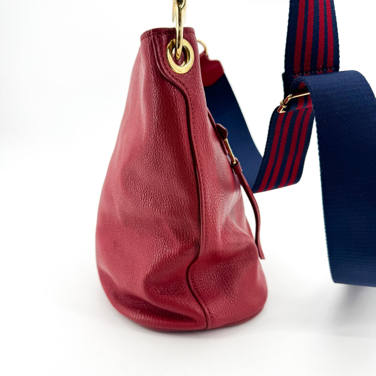 Miu Miu Vitello Leather Striped Strap Crossbody Bag Red