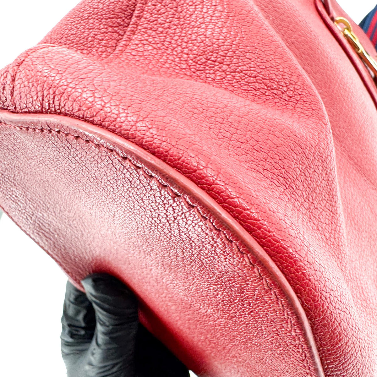 Miu Miu Vitello Leather Striped Strap Crossbody Bag Red