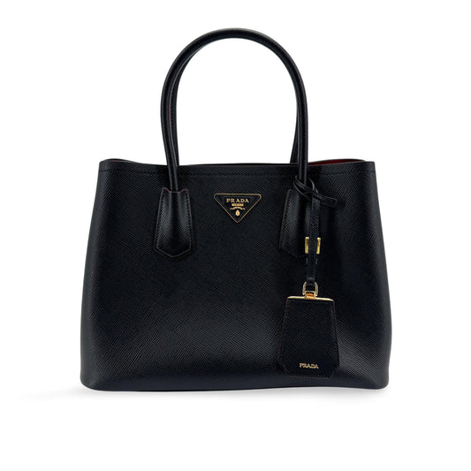 Prada Saffiano Double Bag Black Red