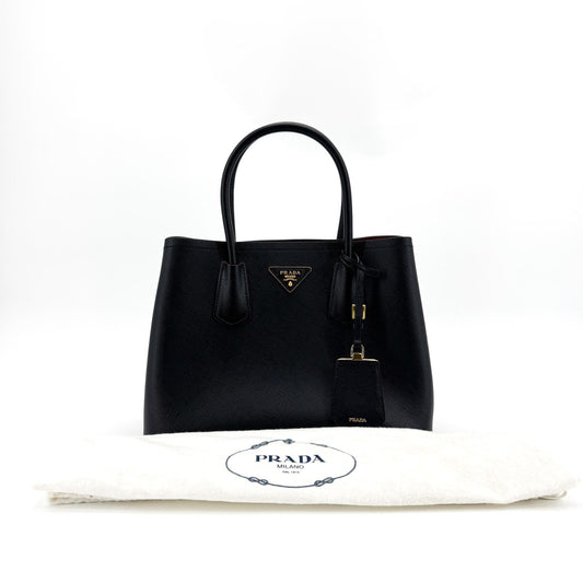 Prada Saffiano Double Bag Black Red