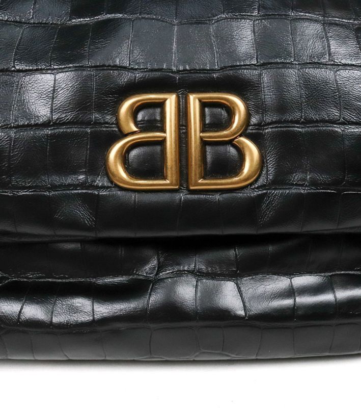 Balenciaga Black Medium Crocodile Monaco Bag