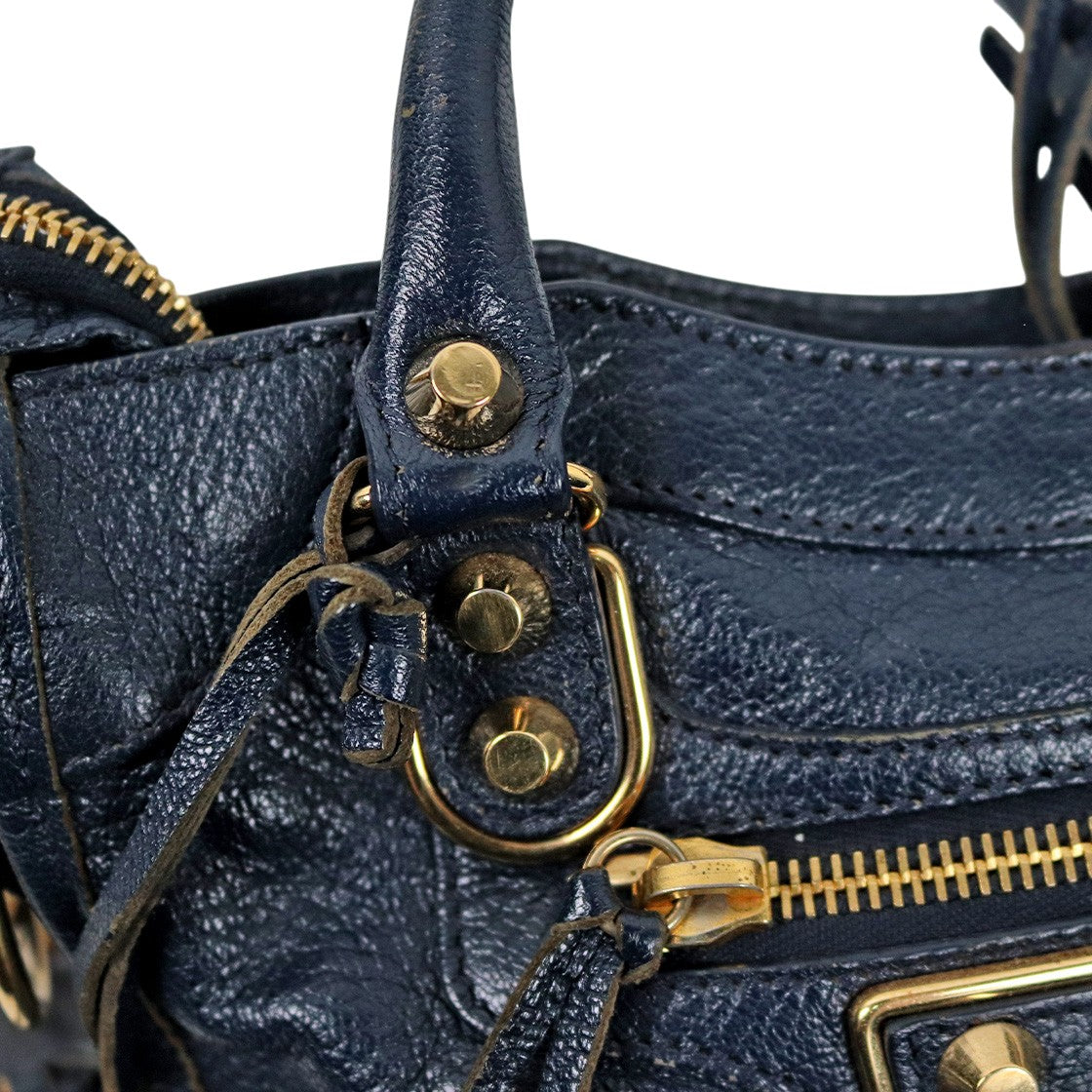 Balenciaga Navy Mini Edge Motor City Bag