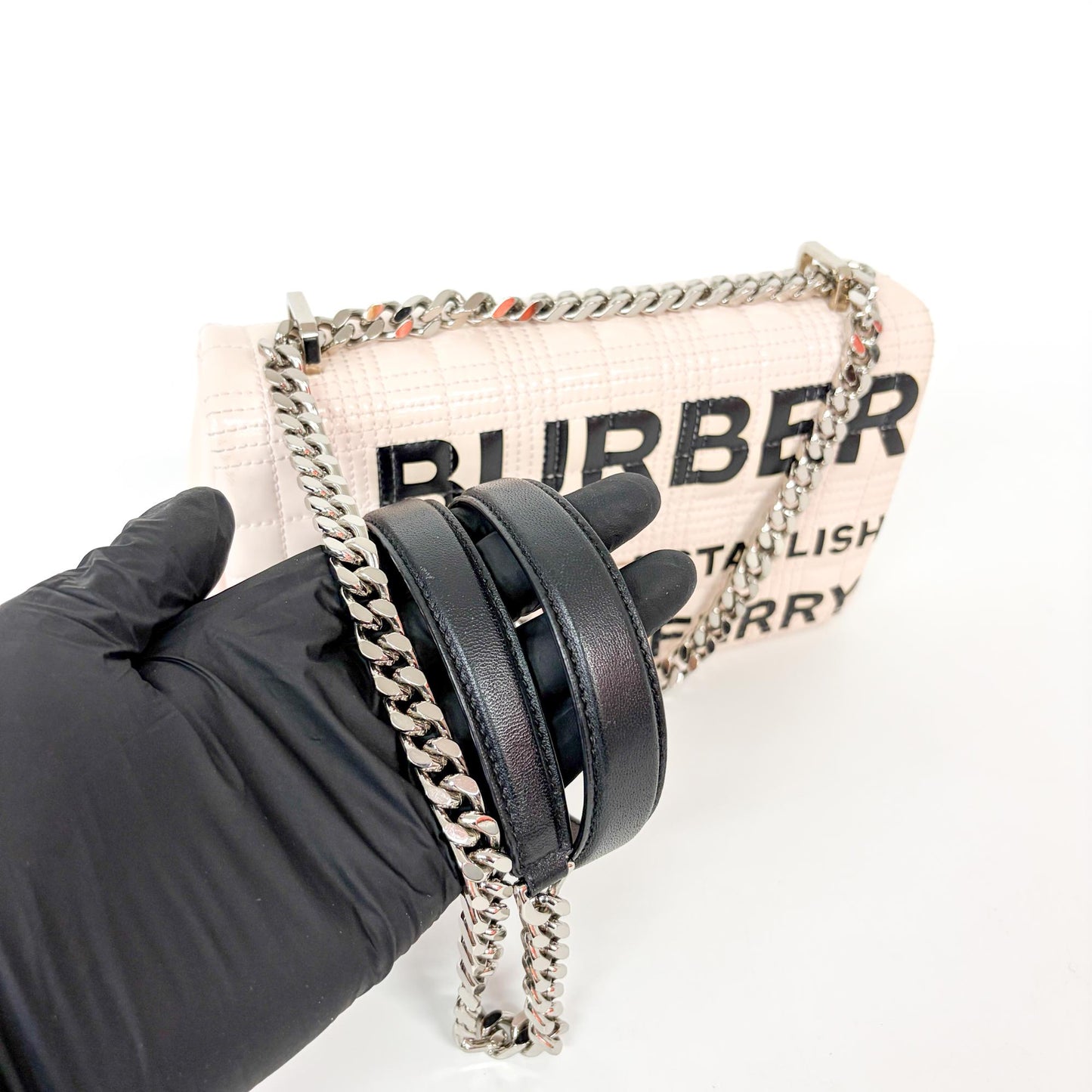 Burberry Small Quilted Lambskin Horseferry Print Lola Bag Pale Pink