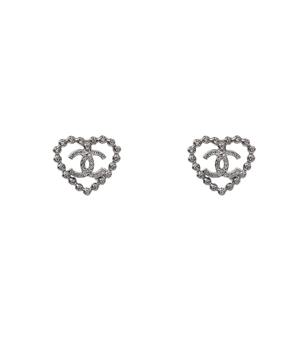 Chanel 25P Heart CC Silver Earrings