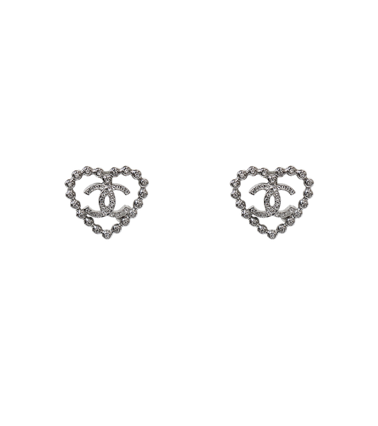 Chanel 25P Heart CC Silver Earrings