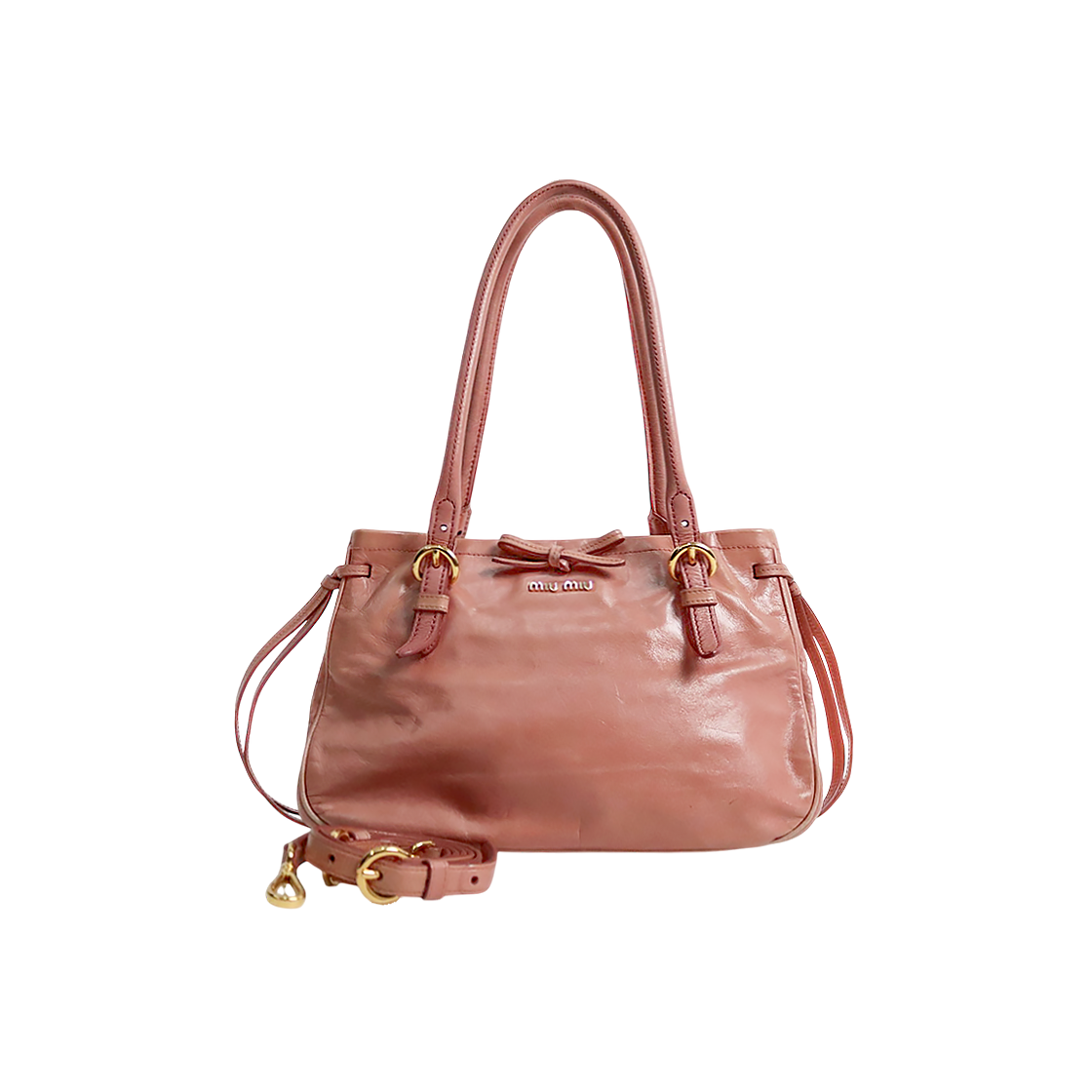 Miu Miu Pink Vitello Shine Ribbon Tote Bag