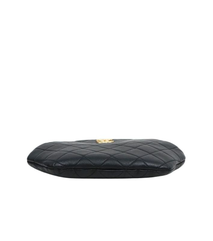 Chanel Black Leather Pearl-Handle Pouch