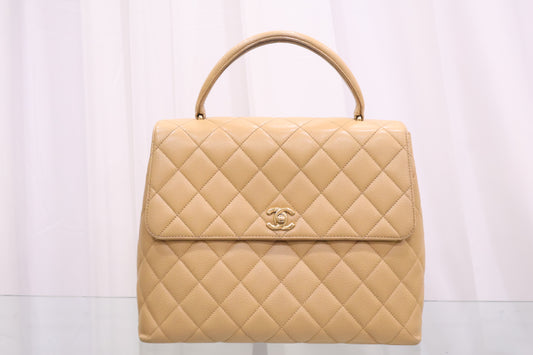 Vintage Caviar Beige Kelly Tote Bag A12397