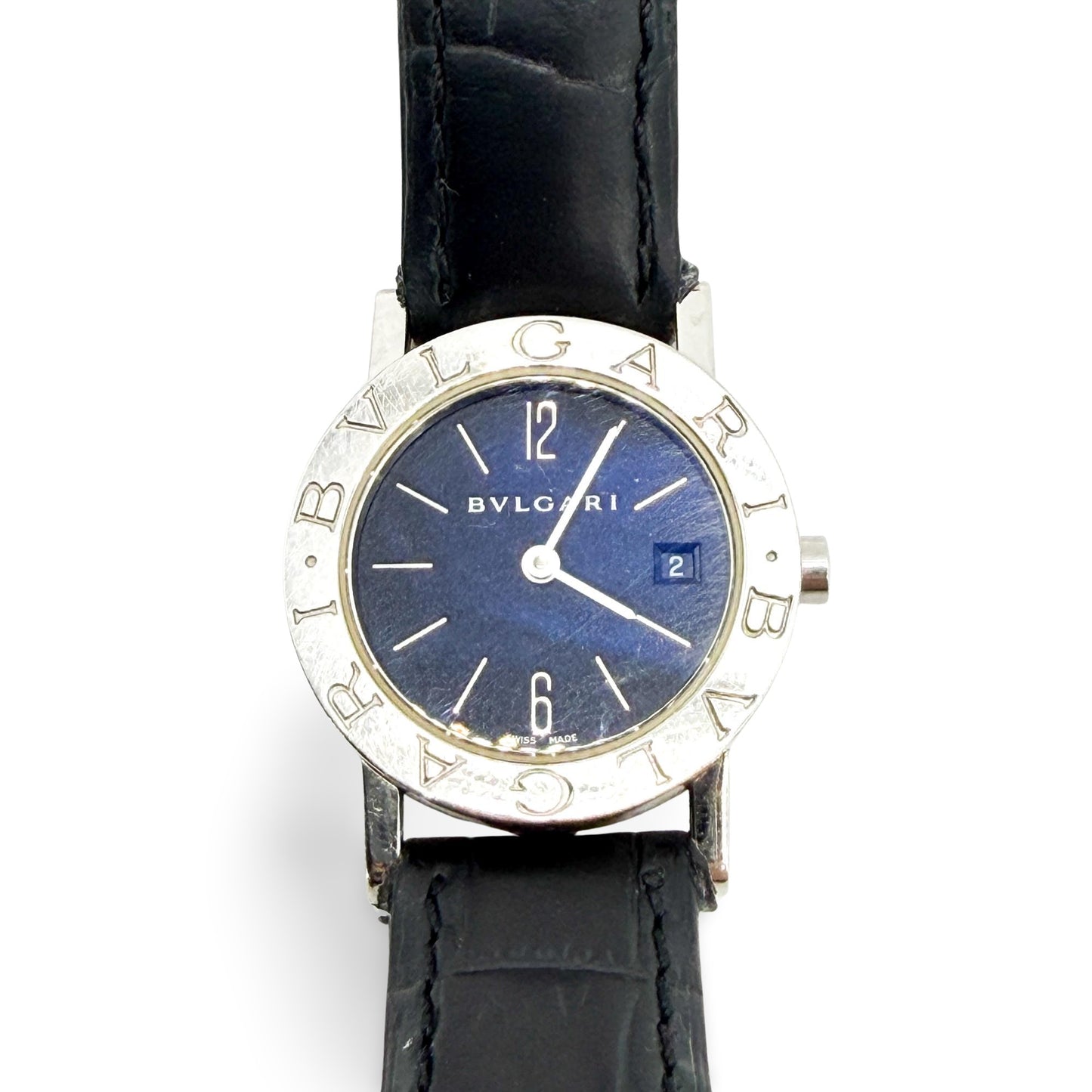 Bulgari Bulgari Blue Dial Black Leather Watch