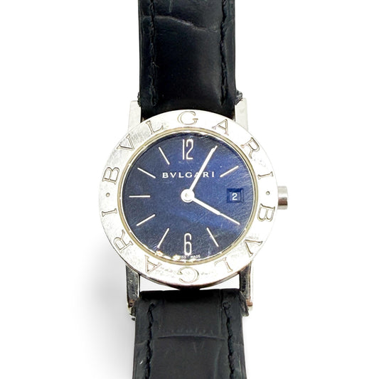 Bulgari Bulgari Blue Dial Black Leather Watch