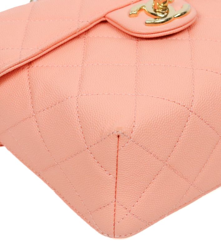 Chanel Coral Caviar Quilted CC Top-Handle Box Bag with Built-in Chip