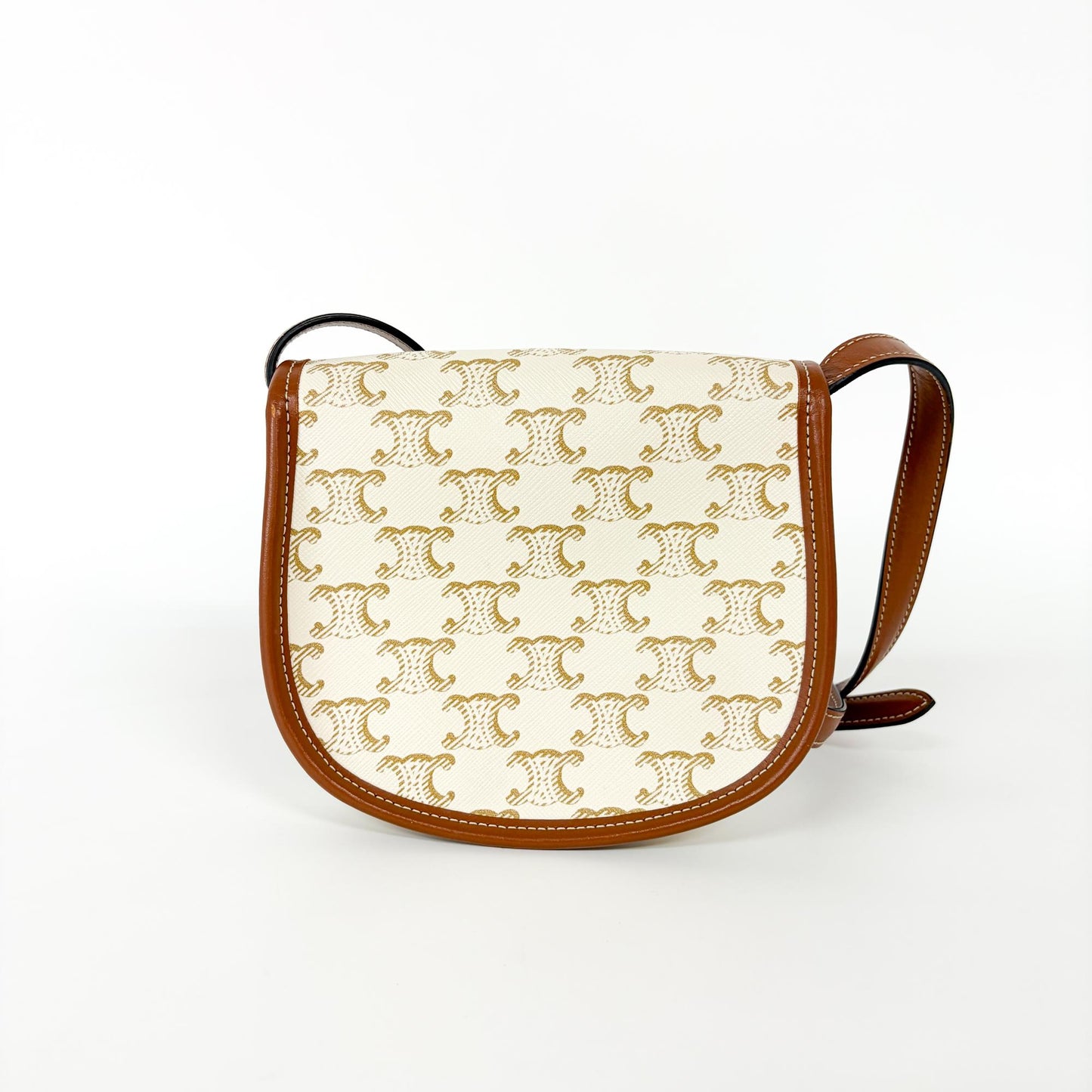 Celine Triomphe Canvas & Calfskin Small Besace White Tan