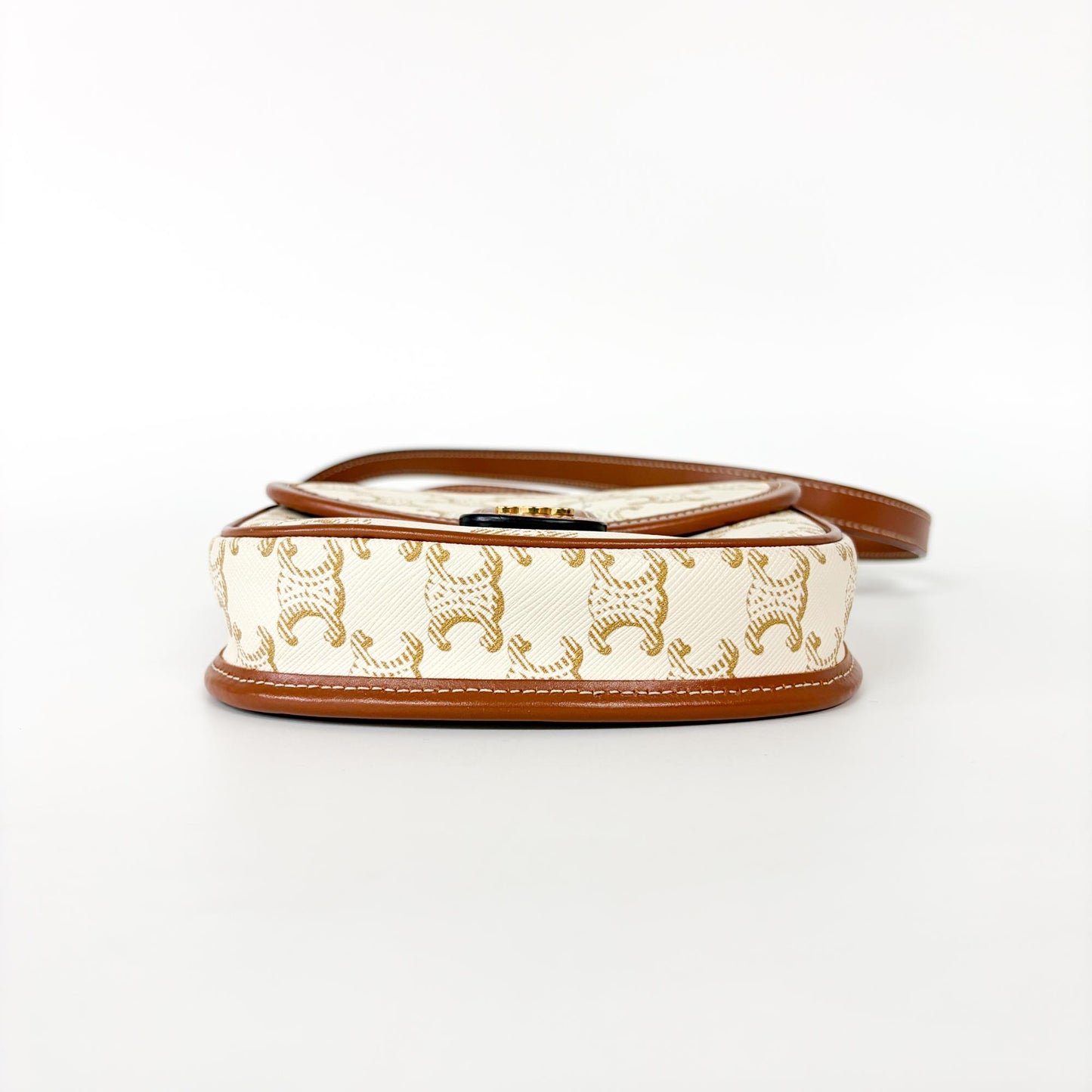 Celine Triomphe Canvas & Calfskin Small Besace White Tan