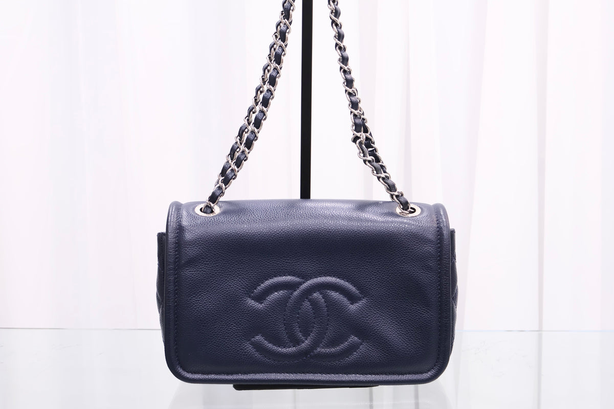 Timeless CC Caviar Flap Navy Shoulder Bag