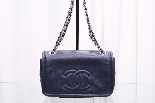 Timeless CC Caviar Flap Navy Shoulder Bag