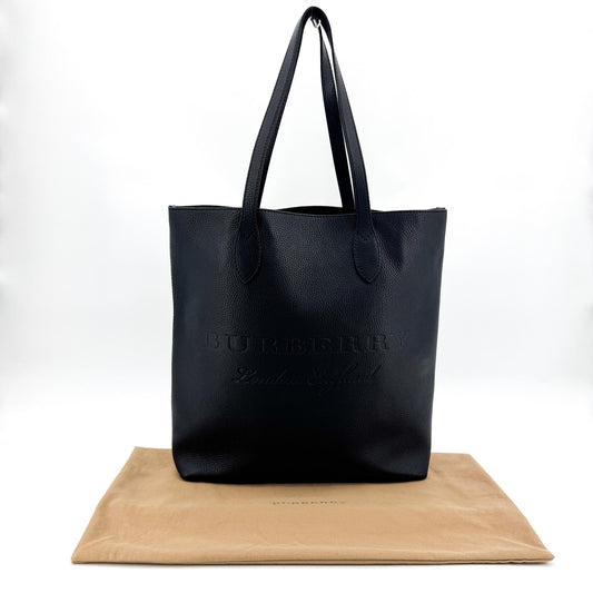Burberry Embossed Logo Leather Tote Bag Black
