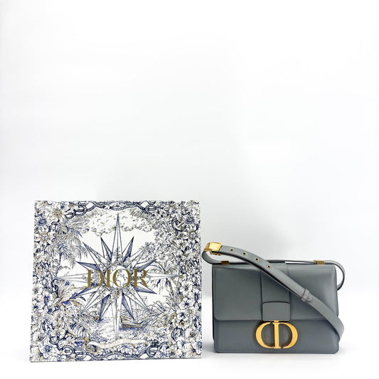 Dior 30 Montaigne Flap Bag Grey Box Calfskin Gold Hardware