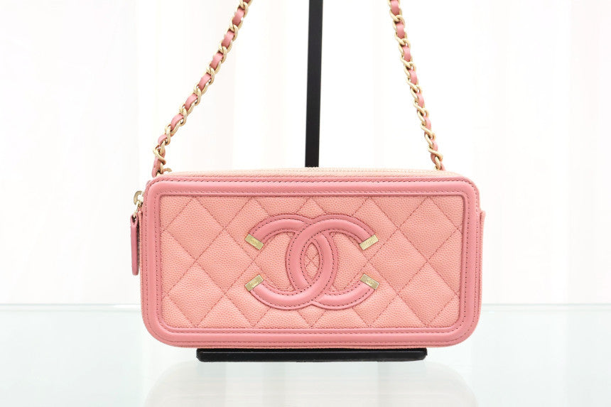 Cosmetic WOC Double Zipper Pink Crossbody Bag