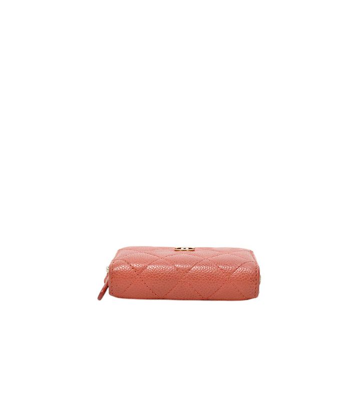 Chanel Pink Caviar Skin Zipped Card Wallet with Zip