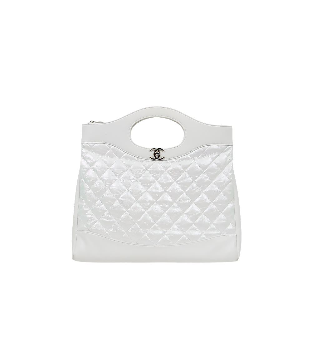 Chanel Large White Metallic Leather 31 Shoulder Bag