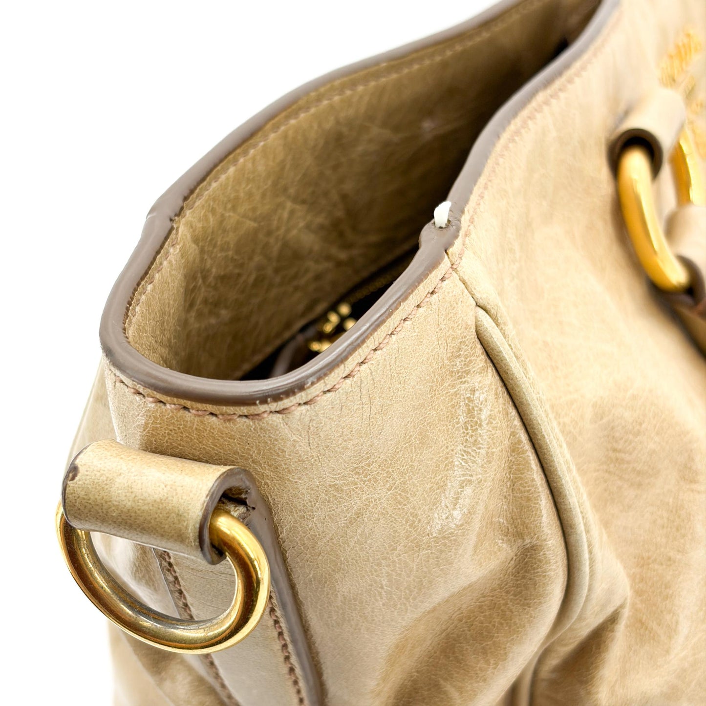 Prada Vitello Shine Tote Bag Khaki