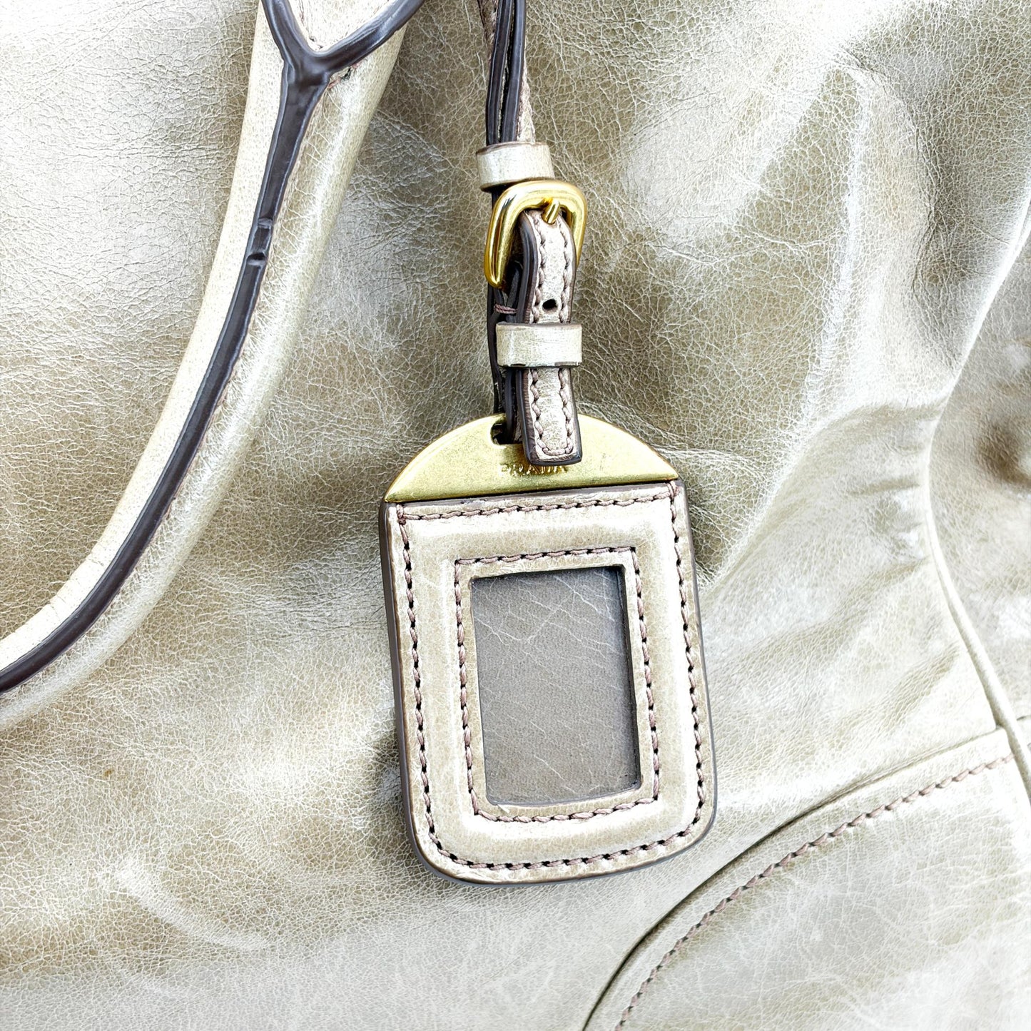 Prada Vitello Shine Tote Bag Khaki