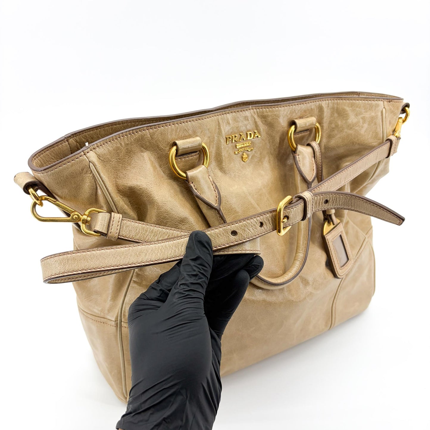 Prada Vitello Shine Tote Bag Khaki