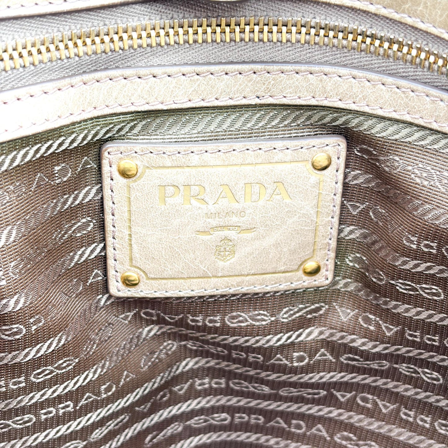 Prada Vitello Shine Tote Bag Khaki