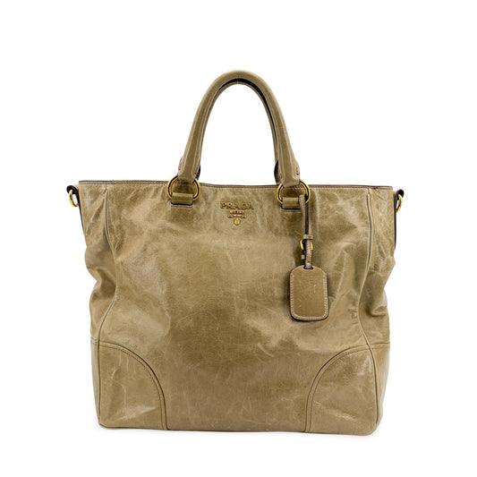 Prada Vitello Shine Tote Bag Khaki