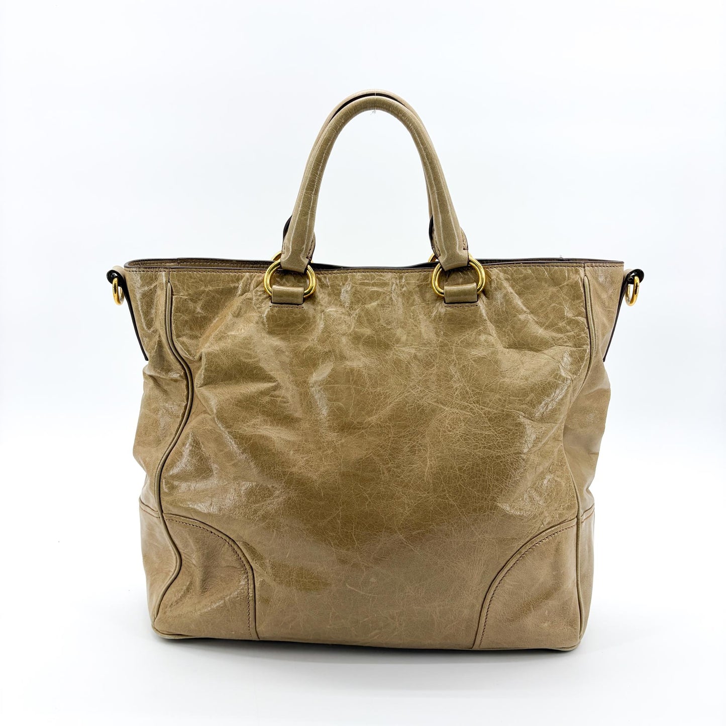 Prada Vitello Shine Tote Bag Khaki