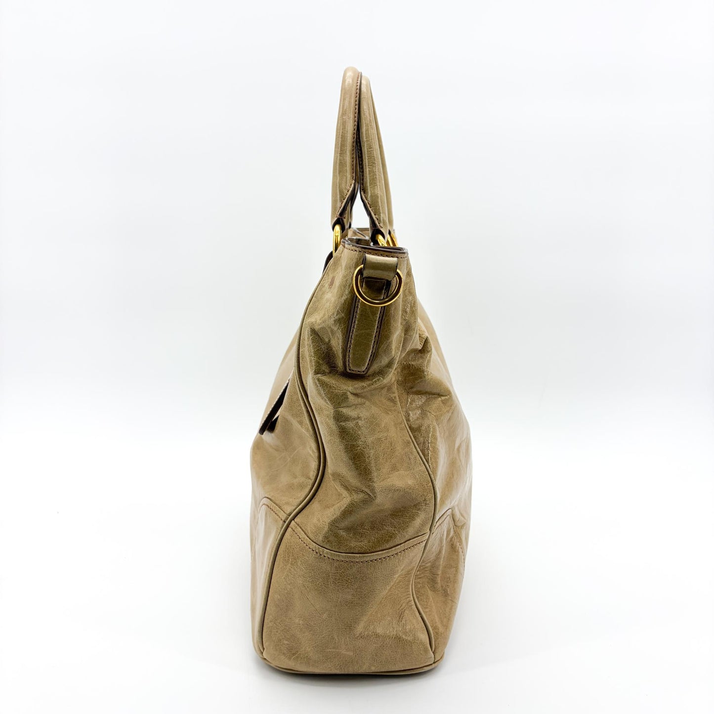 Prada Vitello Shine Tote Bag Khaki